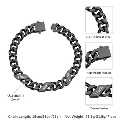 Custom Engraved Name Cuban Chain Bracelet for 7/9/12mm Width