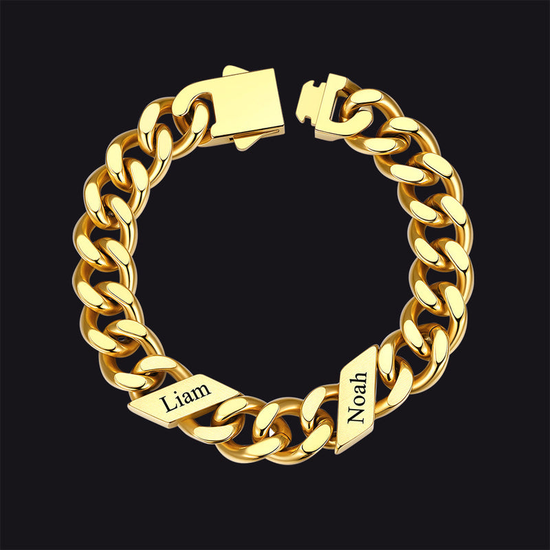 Custom Engraved Name Cuban Chain Bracelet for 7/9/12mm Width