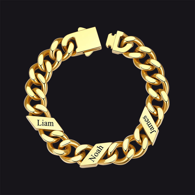 Custom Engraved Name Cuban Chain Bracelet for 7/9/12mm Width