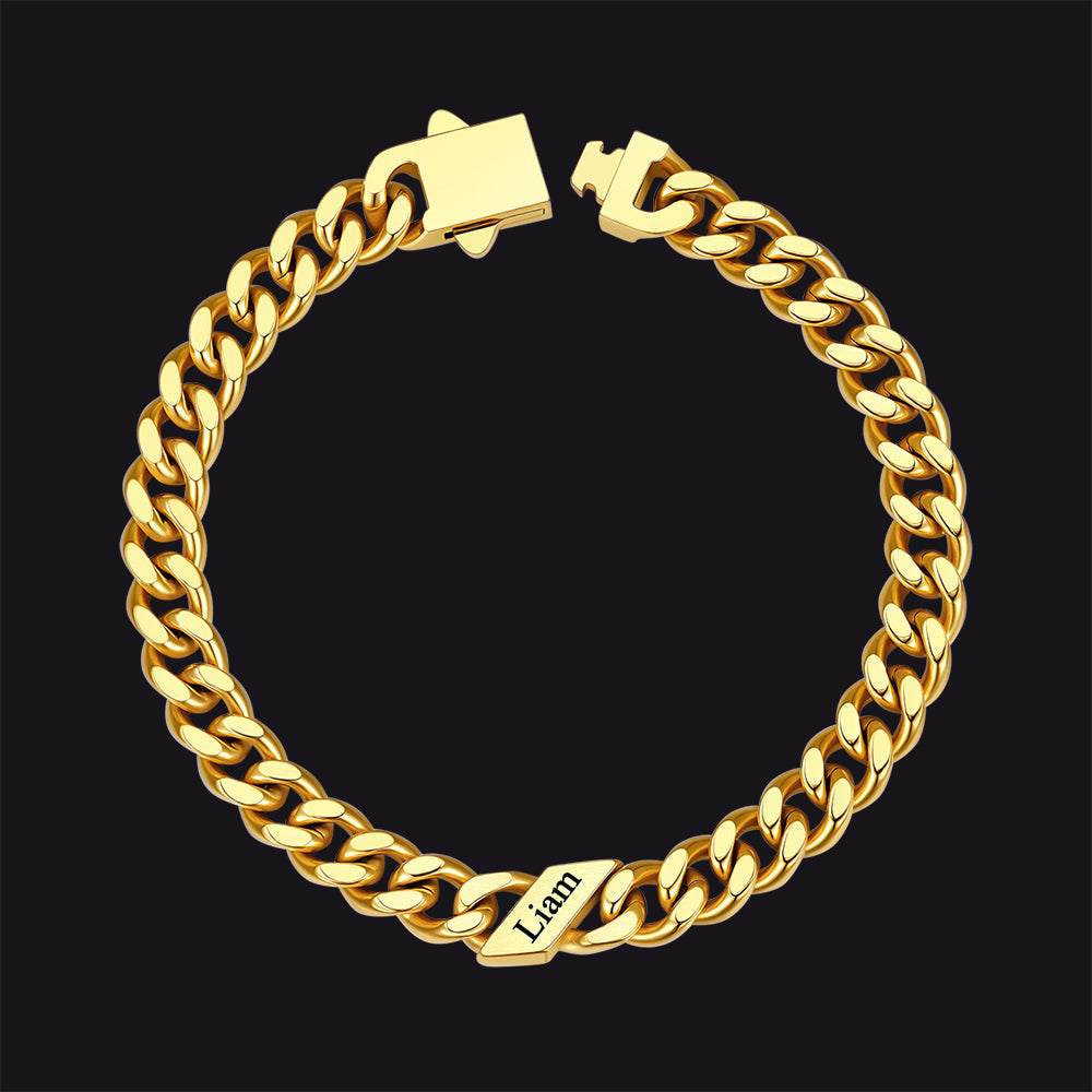 Custom Engraved Name Cuban Chain Bracelet for 7/9/12mm Width