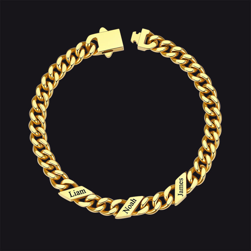 Custom Engraved Name Cuban Chain Bracelet for 7/9/12mm Width