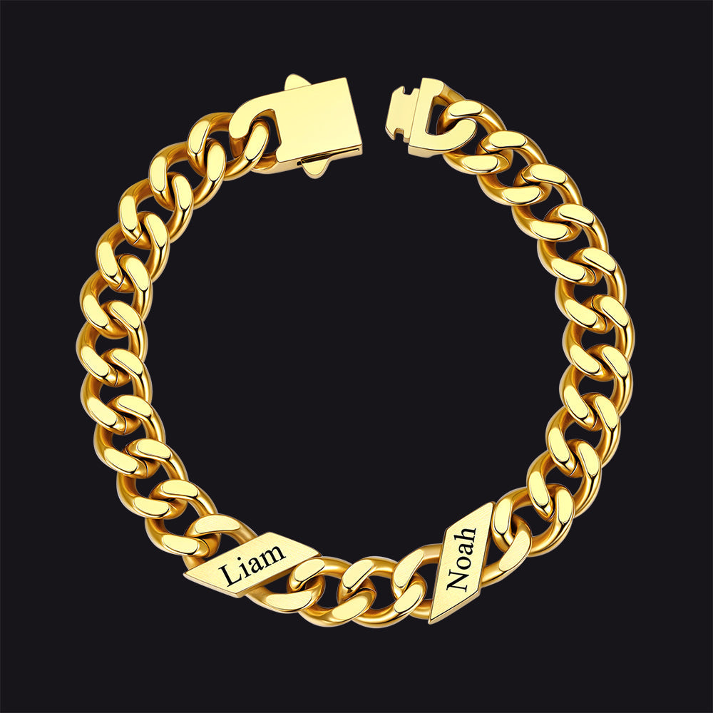 Custom Engraved Name Cuban Chain Bracelet for 7/9/12mm Width