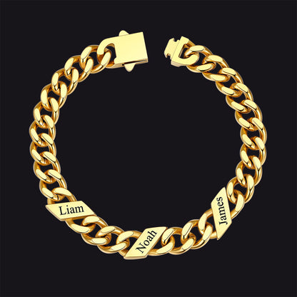 Custom Engraved Name Cuban Chain Bracelet for 7/9/12mm Width