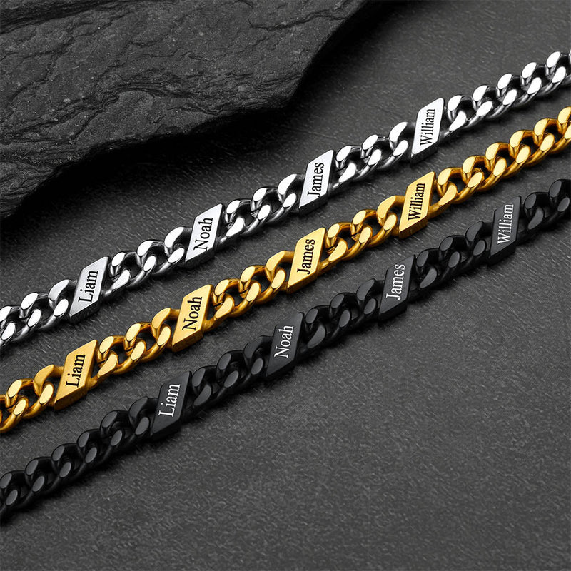 Custom Engraved Name Cuban Chain Bracelet for 7/9/12mm Width