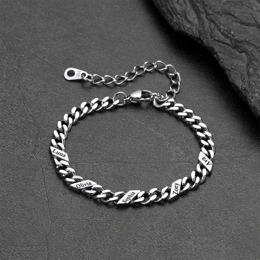 Custom Engraved Name Cuban Link Chain Bracelet for