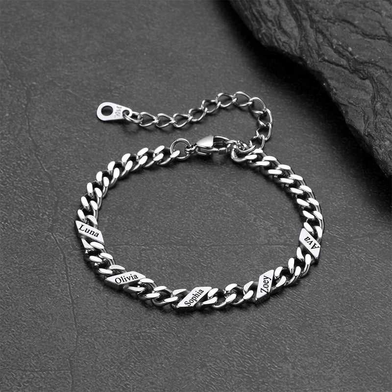 Custom Engraved Name Cuban Link Chain Bracelet for