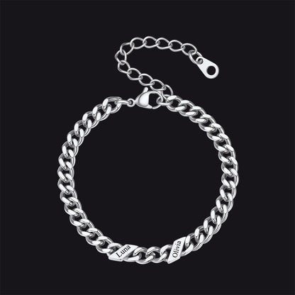 Custom Engraved Name Cuban Link Chain Bracelet for