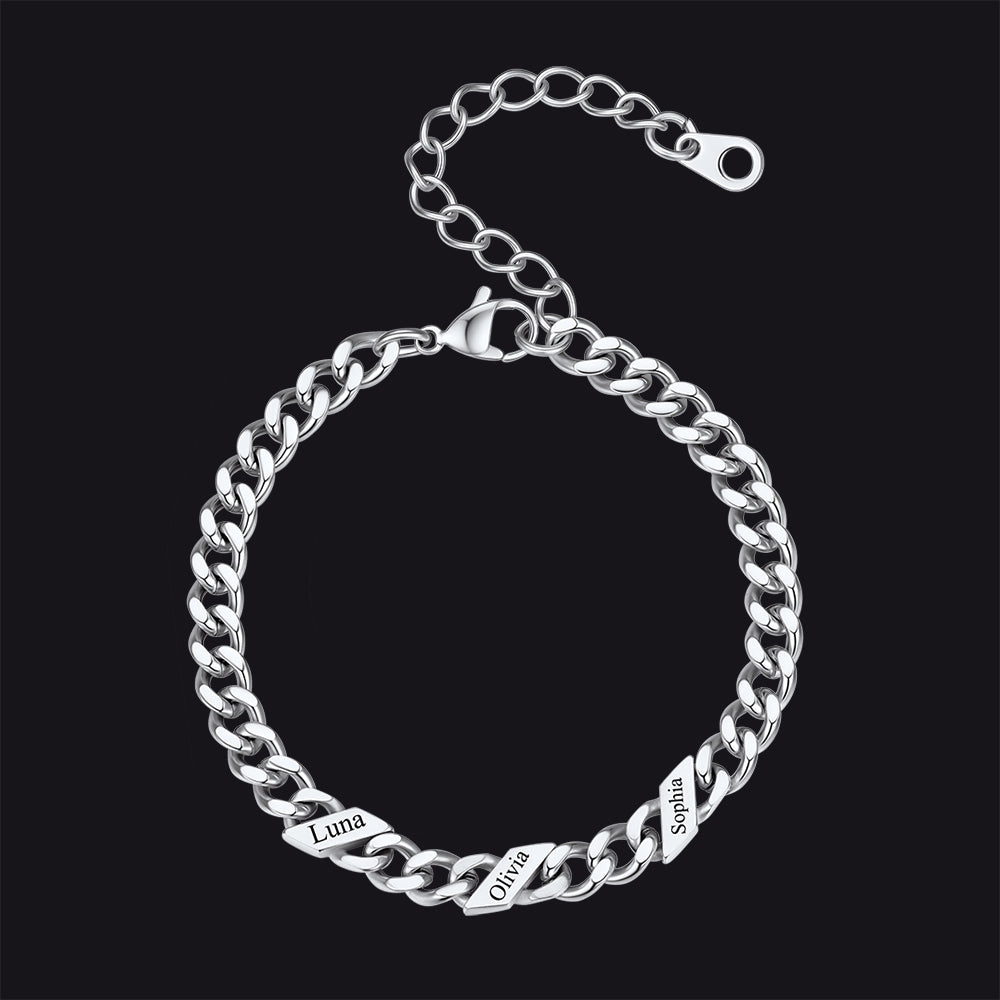 Custom Engraved Name Cuban Link Chain Bracelet for
