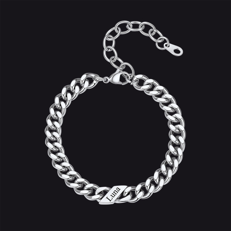 Custom Engraved Name Cuban Link Chain Bracelet for
