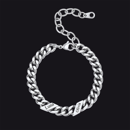 Custom Engraved Name Cuban Link Chain Bracelet for