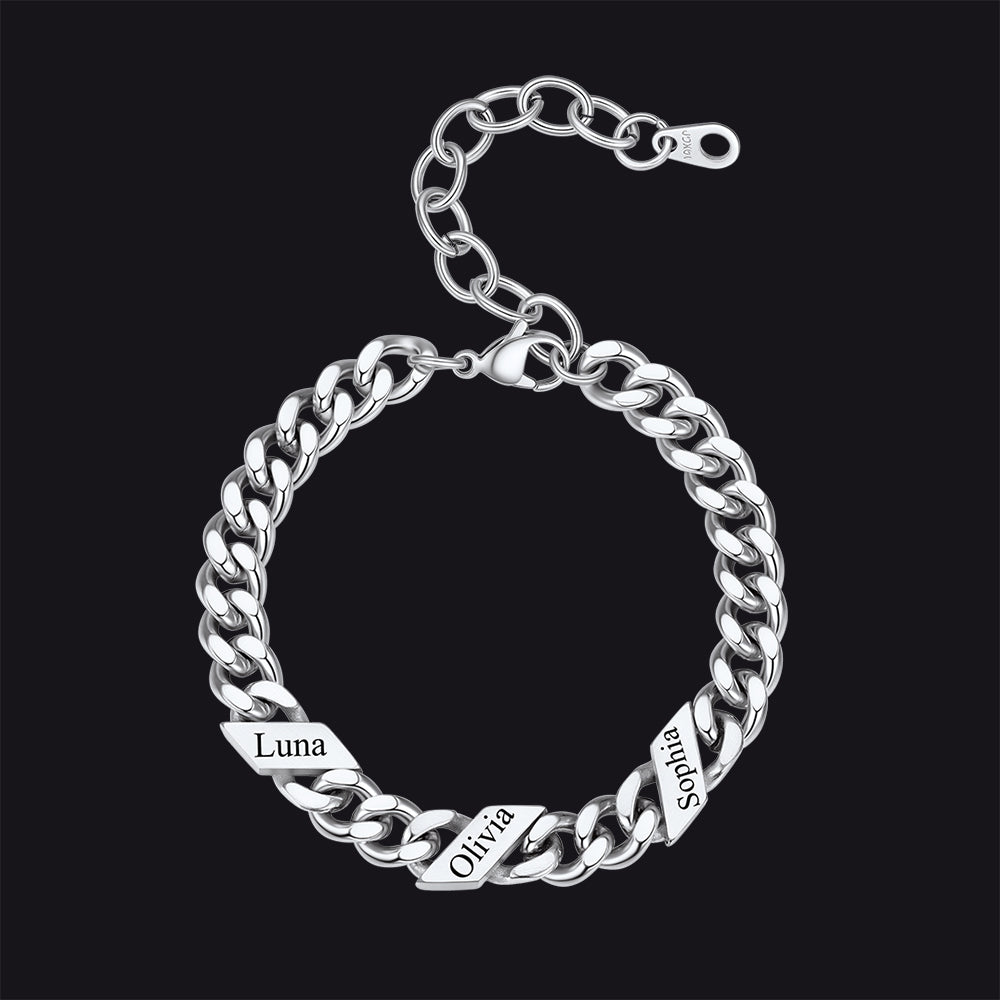 Custom Engraved Name Cuban Link Chain Bracelet for