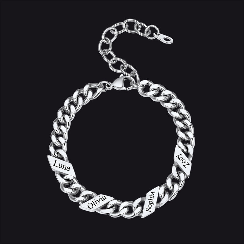 Custom Engraved Name Cuban Link Chain Bracelet for