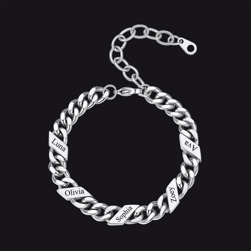 Custom Engraved Name Cuban Link Chain Bracelet for