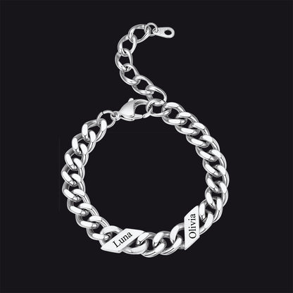 Custom Engraved Name Cuban Link Chain Bracelet for