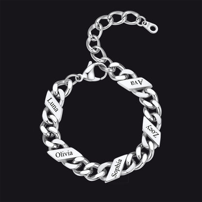 Custom Engraved Name Cuban Link Chain Bracelet for