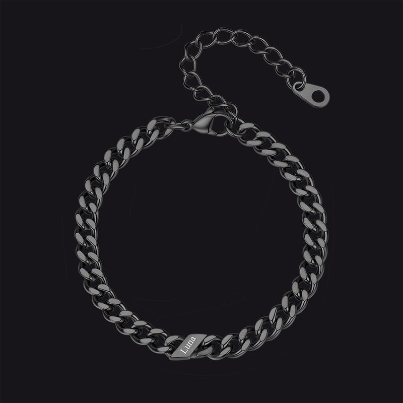 Custom Engraved Name Cuban Link Chain Bracelet for