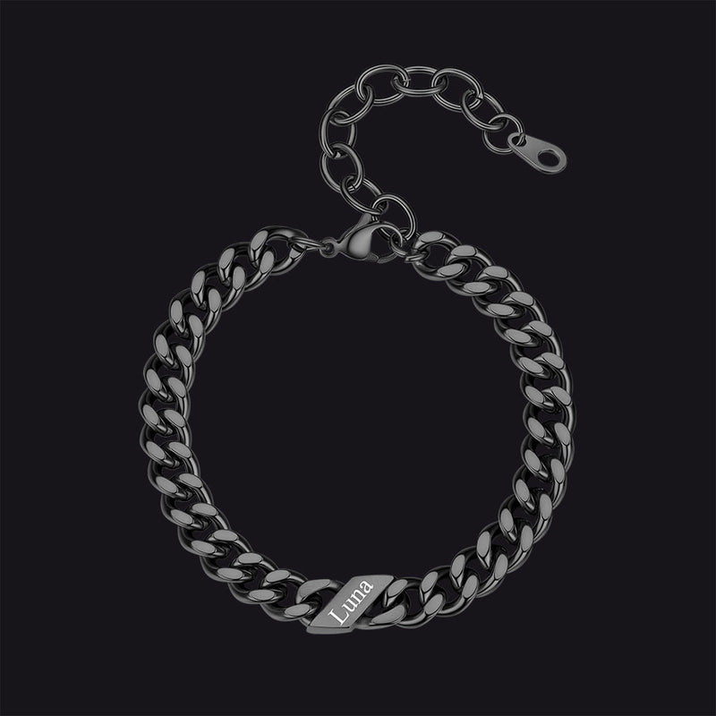 Custom Engraved Name Cuban Link Chain Bracelet for