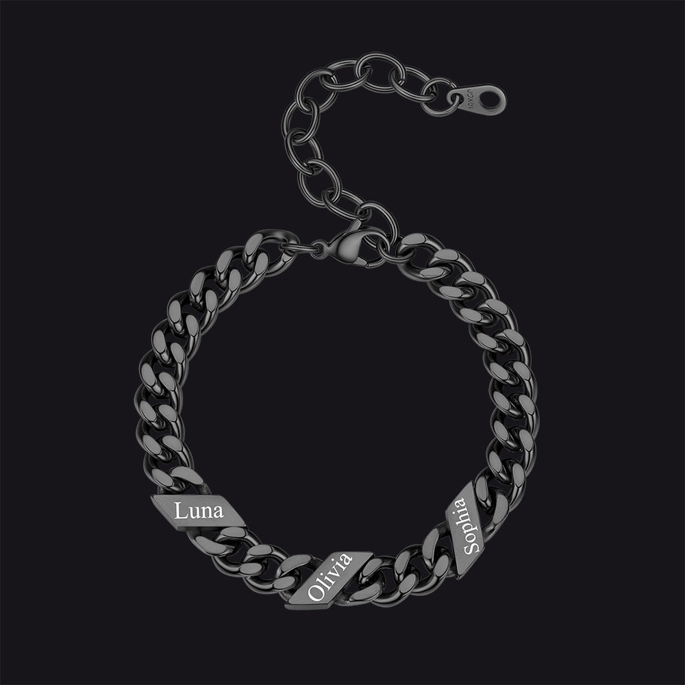 Custom Engraved Name Cuban Link Chain Bracelet for