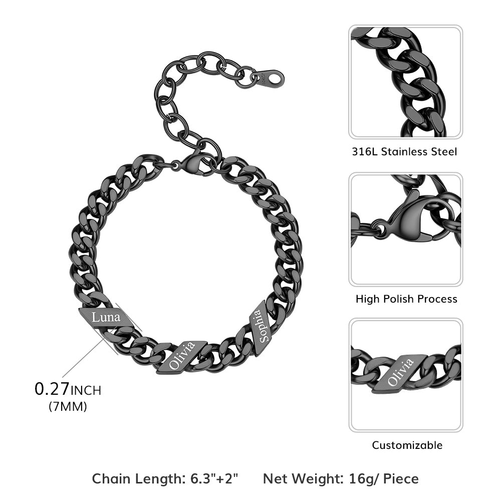 Custom Engraved Name Cuban Link Chain Bracelet for