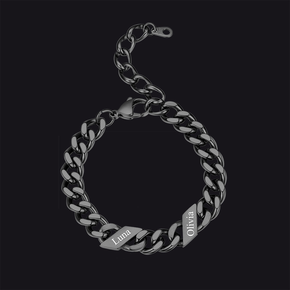 Custom Engraved Name Cuban Link Chain Bracelet for