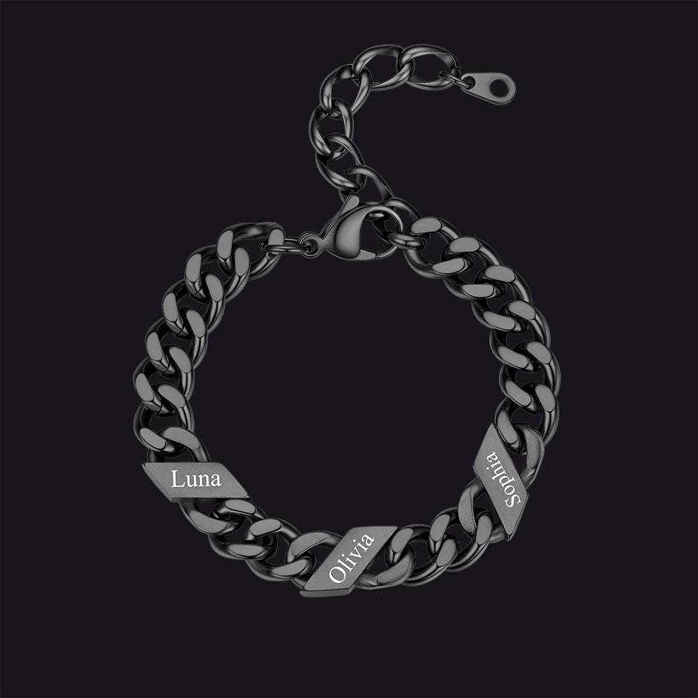 Custom Engraved Name Cuban Link Chain Bracelet for