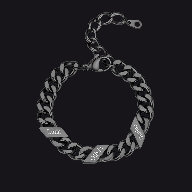Custom Engraved Name Cuban Link Chain Bracelet for