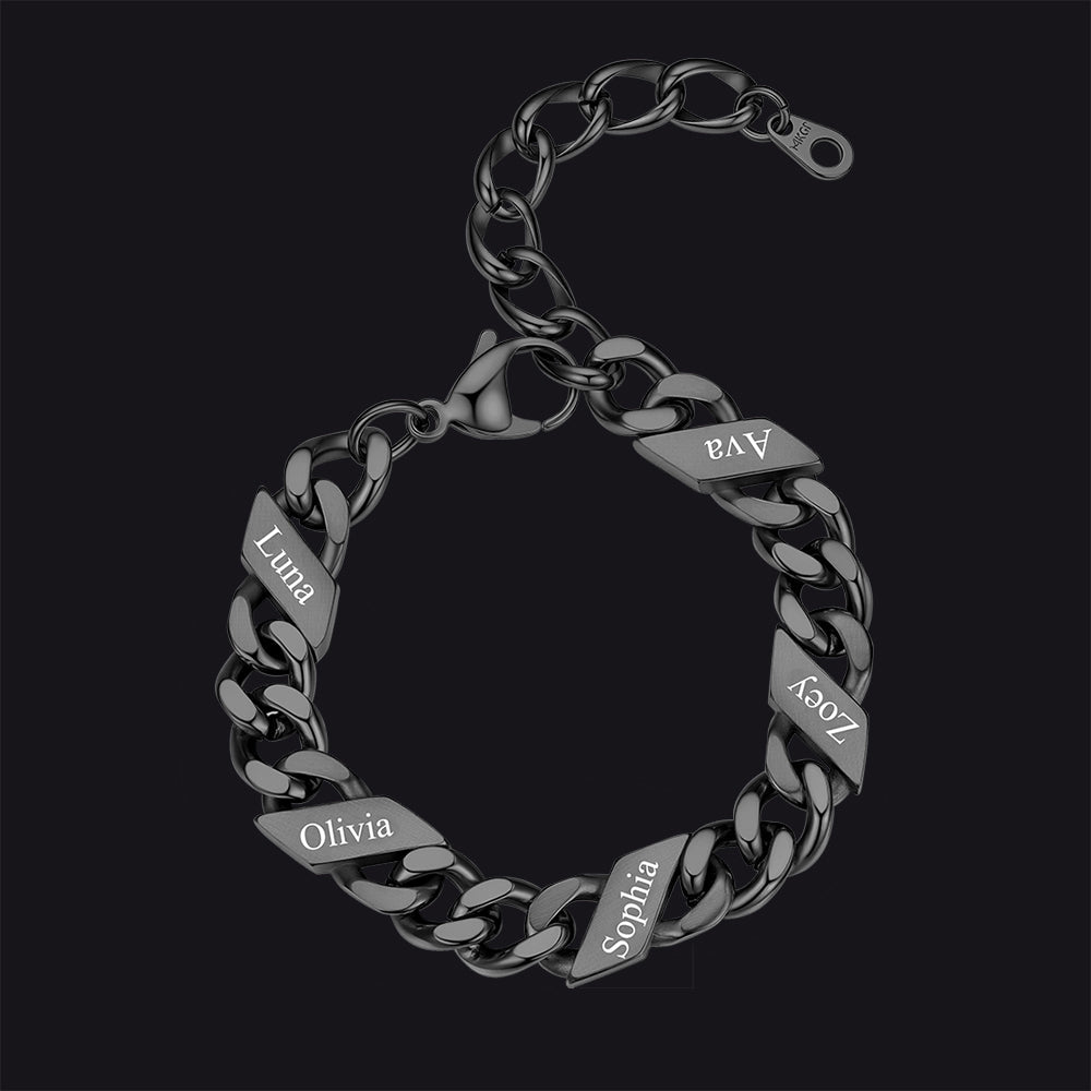 Custom Engraved Name Cuban Link Chain Bracelet for