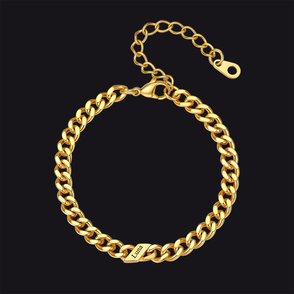 Custom Engraved Name Cuban Link Chain Bracelet for
