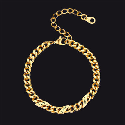 Custom Engraved Name Cuban Link Chain Bracelet for
