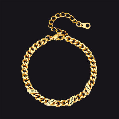 Custom Engraved Name Cuban Link Chain Bracelet for