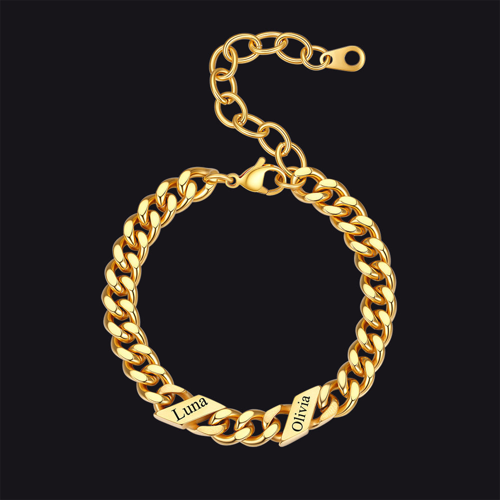 Custom Engraved Name Cuban Link Chain Bracelet for