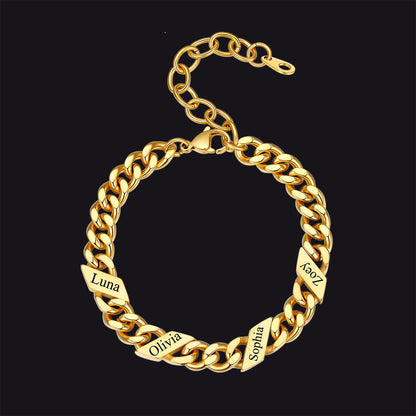 Custom Engraved Name Cuban Link Chain Bracelet for