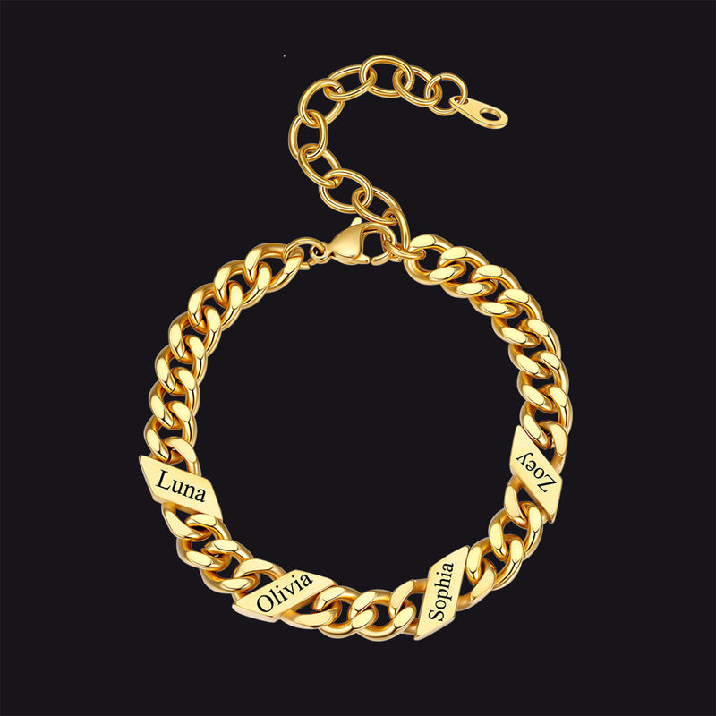 Custom Engraved Name Cuban Link Chain Bracelet for