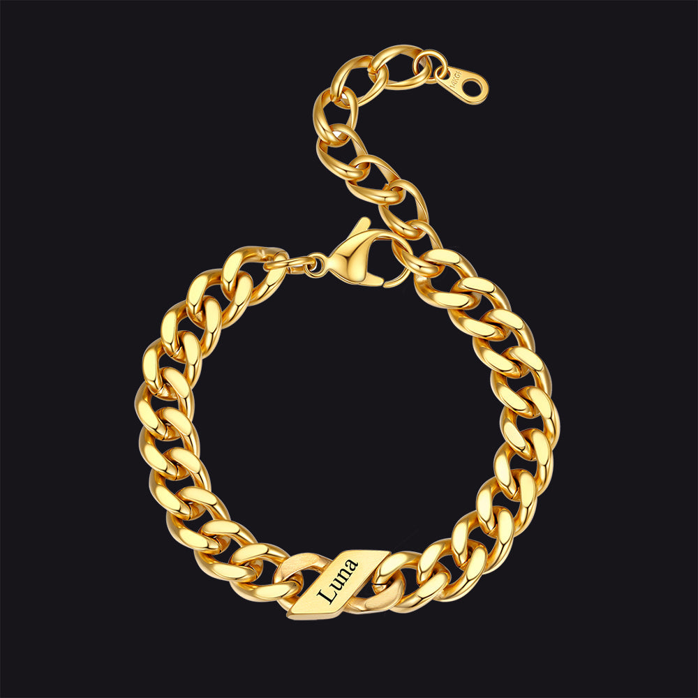 Custom Engraved Name Cuban Link Chain Bracelet for