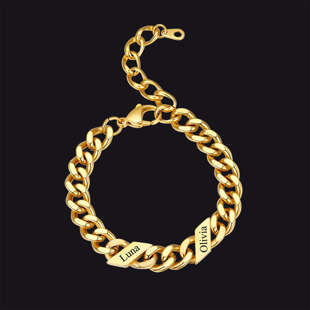 Custom Engraved Name Cuban Link Chain Bracelet for