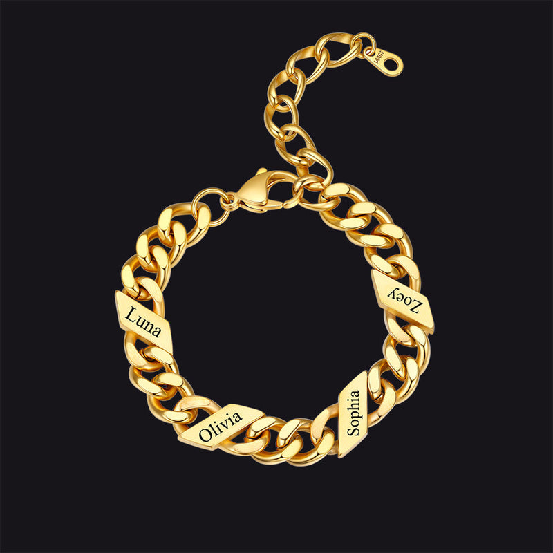 Custom Engraved Name Cuban Link Chain Bracelet for