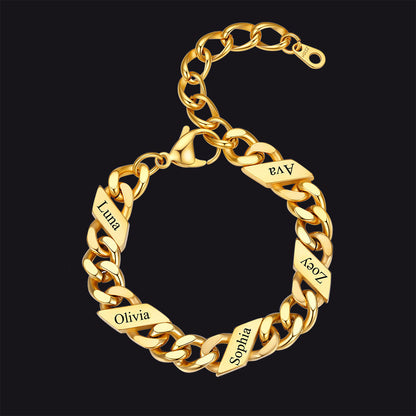 Custom Engraved Name Cuban Link Chain Bracelet for
