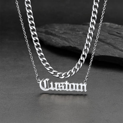Cuban Chain & Personalized Name Layered Necklaces Set for