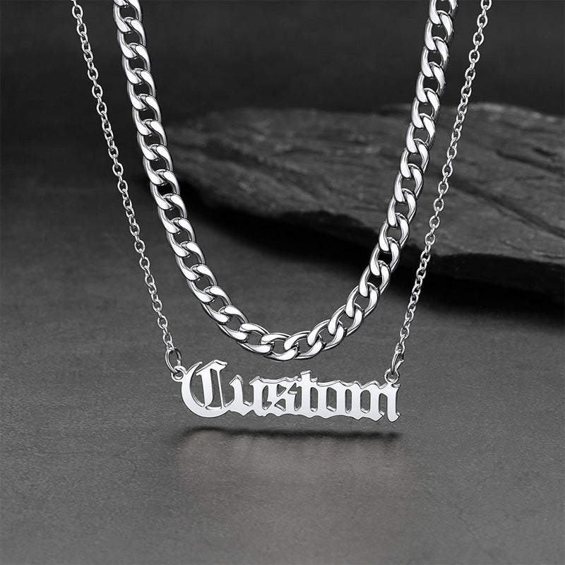 Cuban Chain & Personalized Name Layered Necklaces Set for