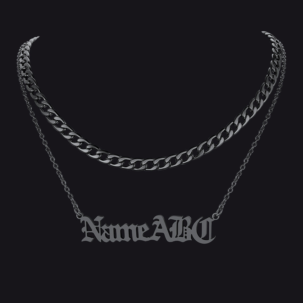 Cuban Chain & Personalized Name Layered Necklaces Set for