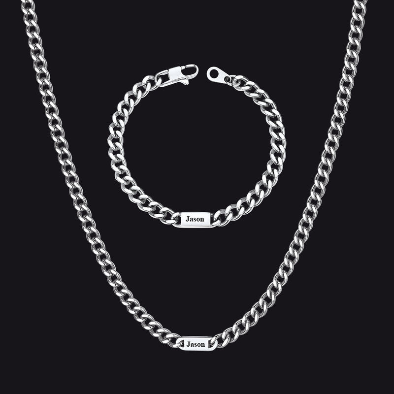 5/7mm Engraved Name Cuban Chain & Bracelet Gift Set for
