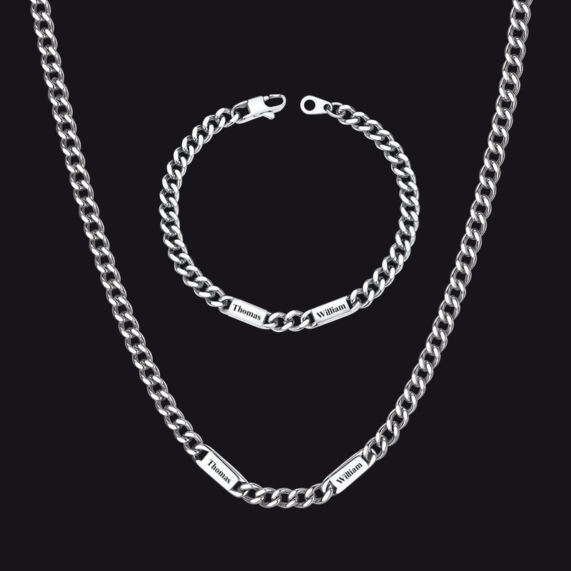 5/7mm Engraved Name Cuban Chain & Bracelet Gift Set for