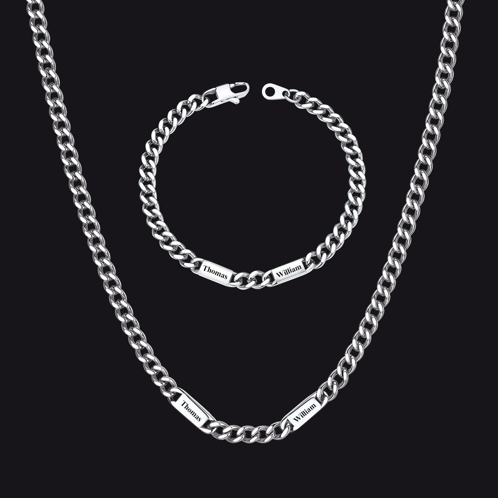5/7mm Engraved Name Cuban Chain & Bracelet Gift Set for