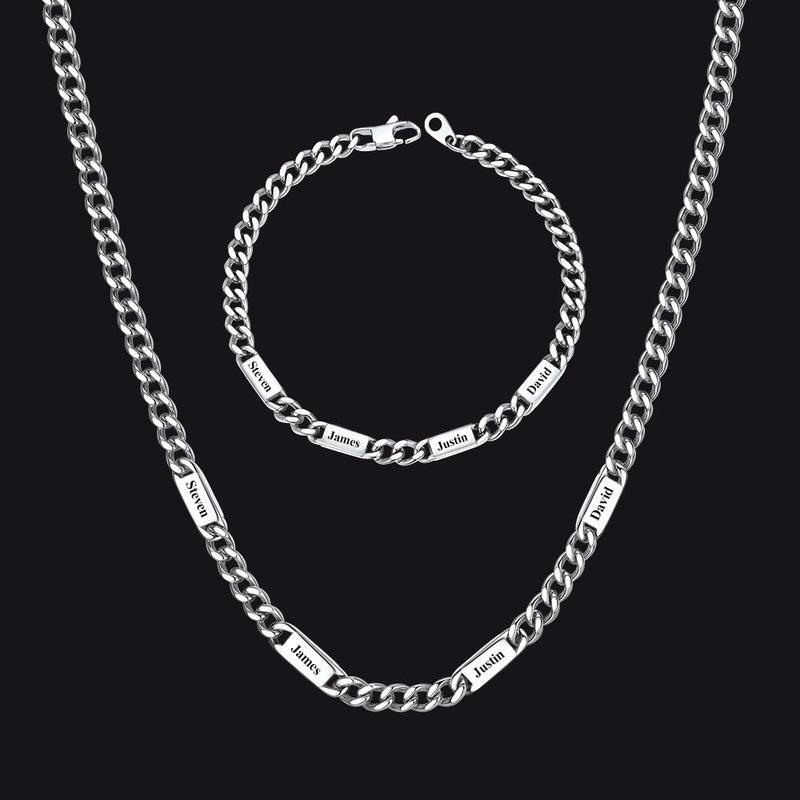 5/7mm Engraved Name Cuban Chain & Bracelet Gift Set for