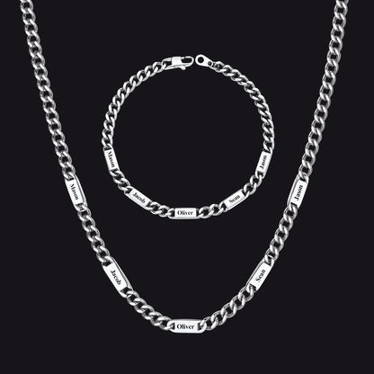 5/7mm Engraved Name Cuban Chain & Bracelet Gift Set for