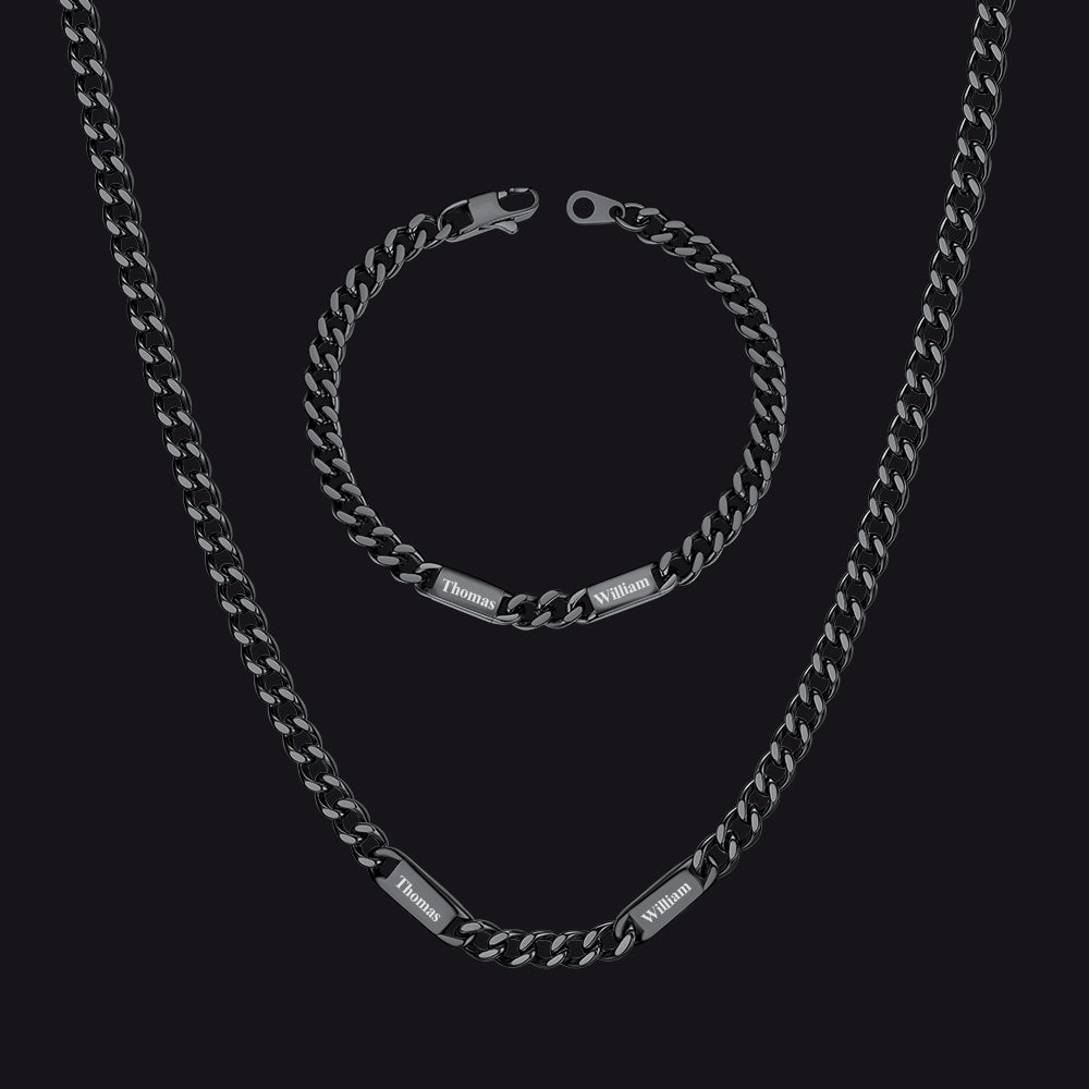 5/7mm Engraved Name Cuban Chain & Bracelet Gift Set for