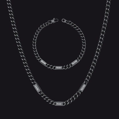 5/7mm Engraved Name Cuban Chain & Bracelet Gift Set for