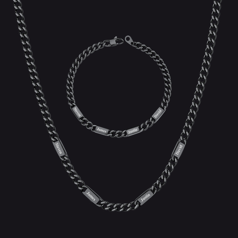 5/7mm Engraved Name Cuban Chain & Bracelet Gift Set for