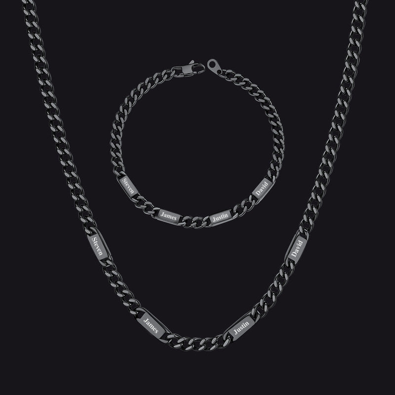 5/7mm Engraved Name Cuban Chain & Bracelet Gift Set for