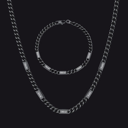 5/7mm Engraved Name Cuban Chain & Bracelet Gift Set for